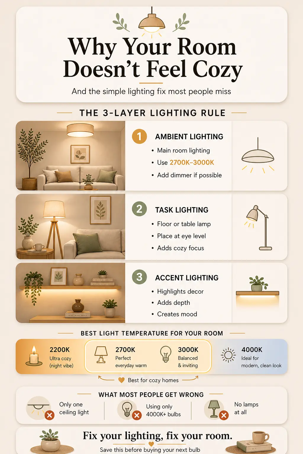 infographic warm lighting tips, AI-generated concept
