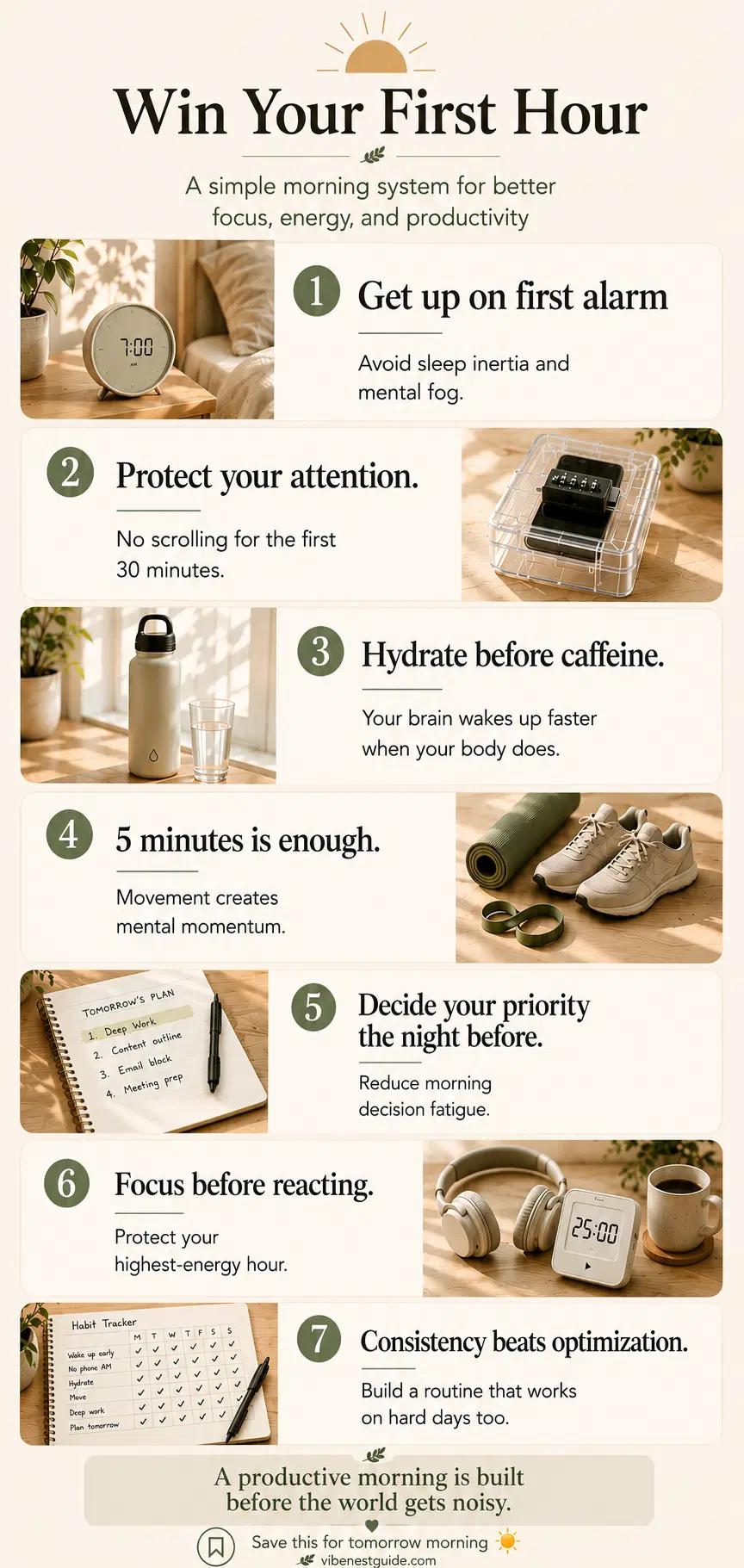 Productive morning routine infographic, AI-generated concept