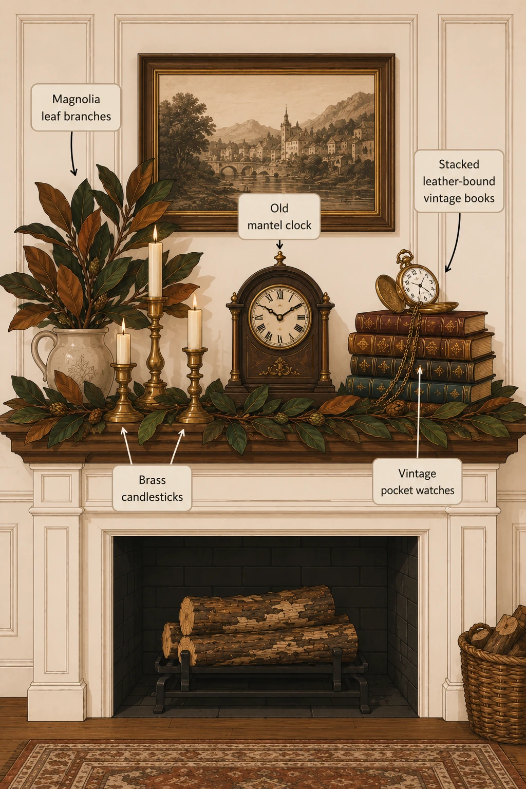 curated collector fall mantel idea