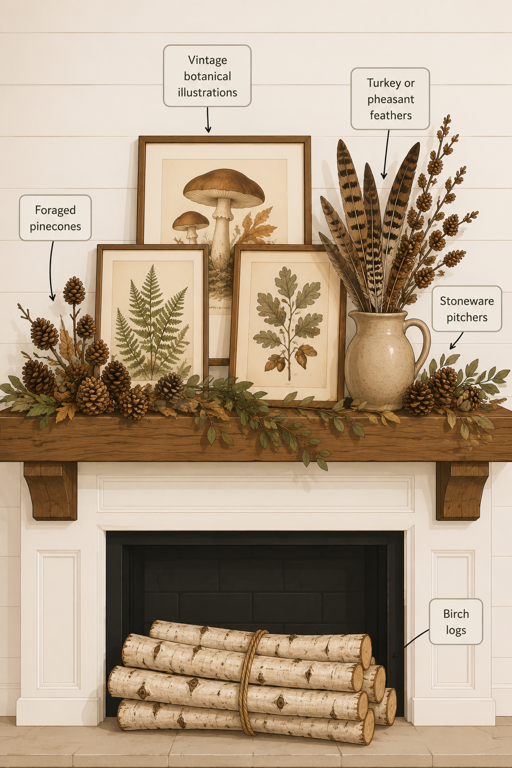 foraged and found ecologist fall mantel ideas