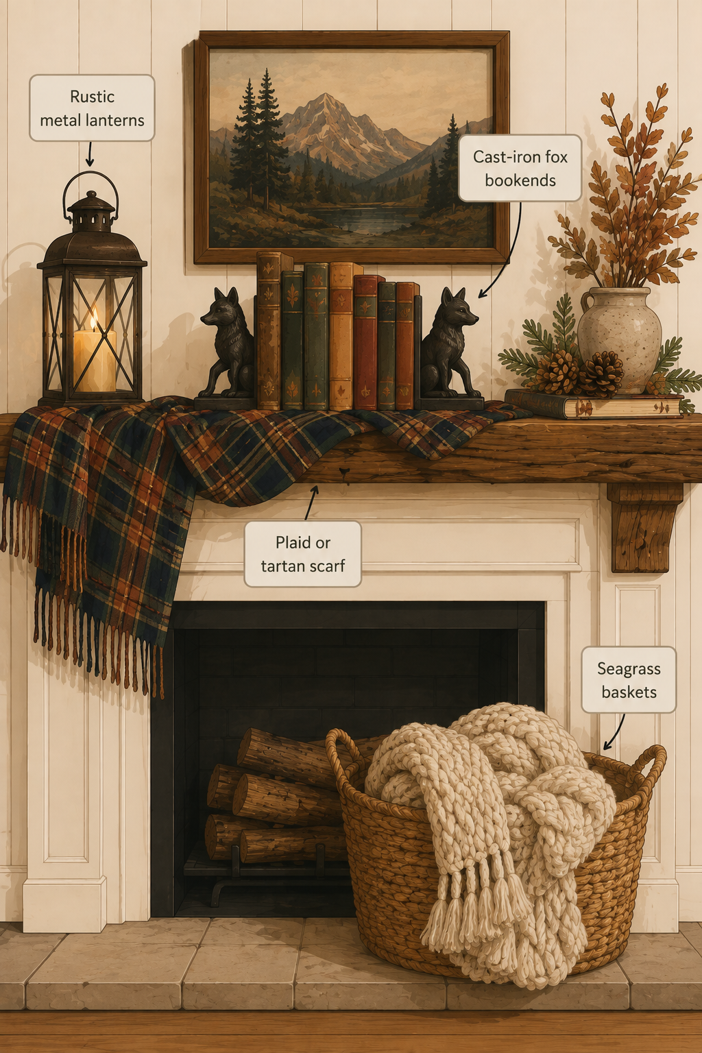 cozy tartan cabin fall mantel ideas