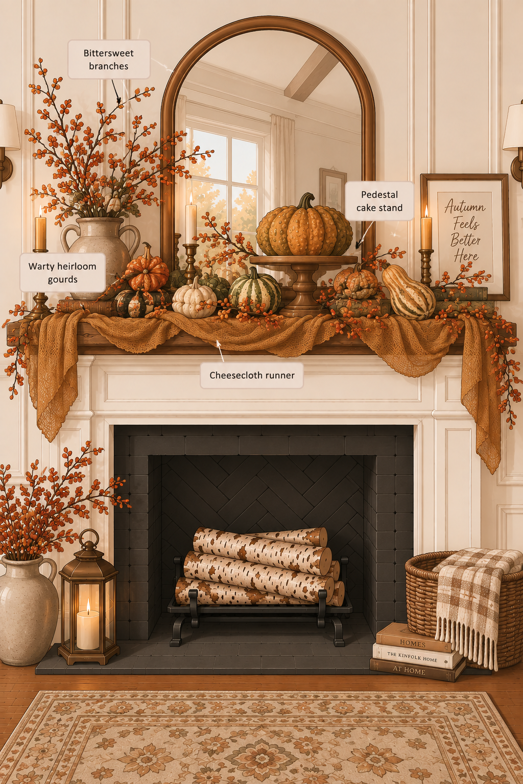 heirloom pumpkin patch fall mantel ideas