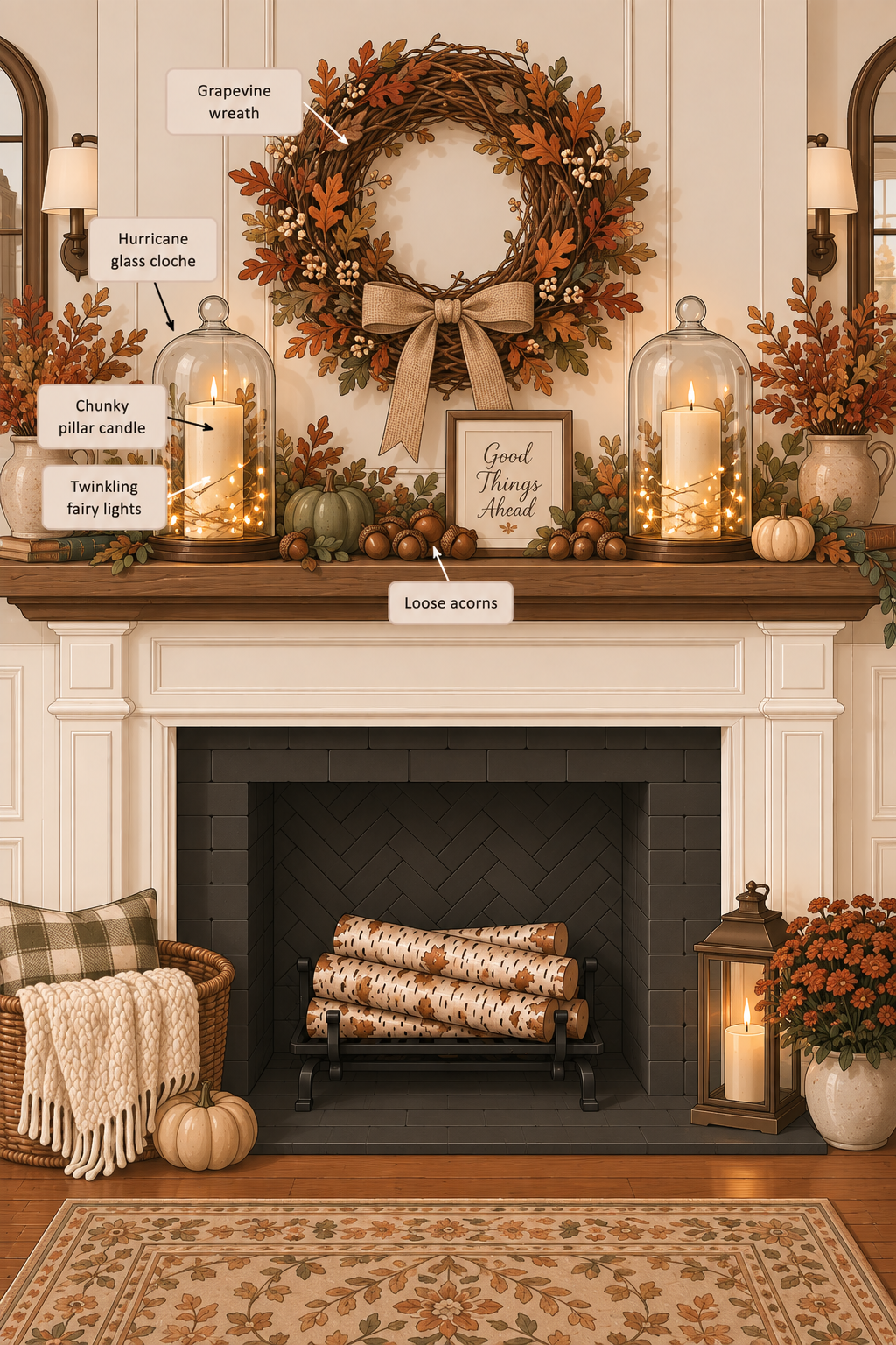 crowning wreath fall mantel ideas