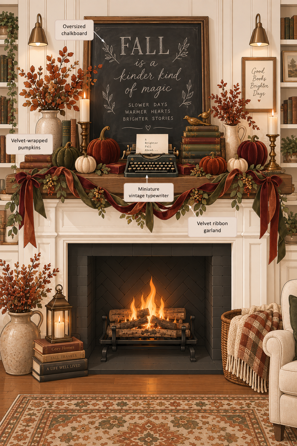creative wordsmith fall mantel ideas