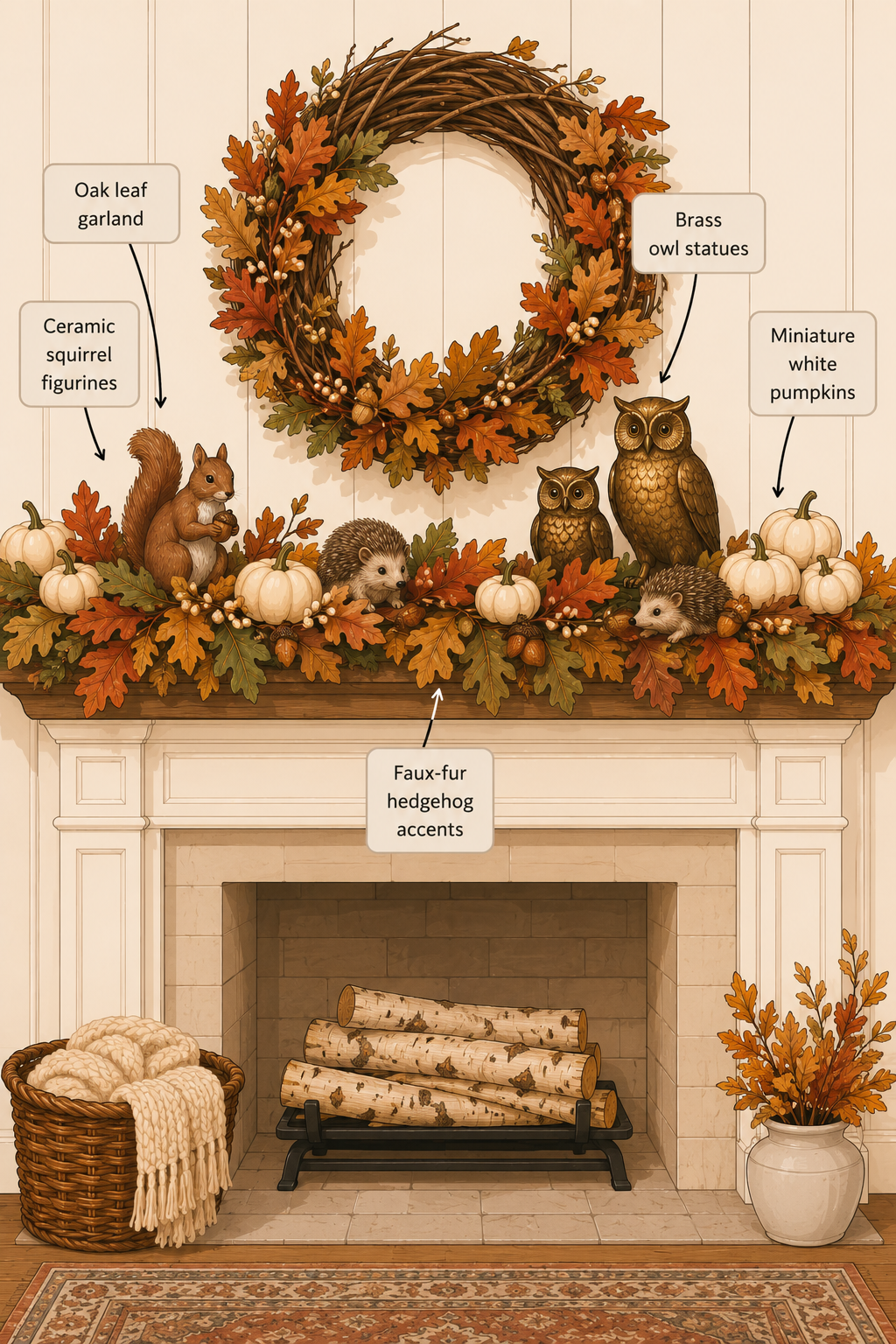 whimsical woodland gathering fall mantel ideas