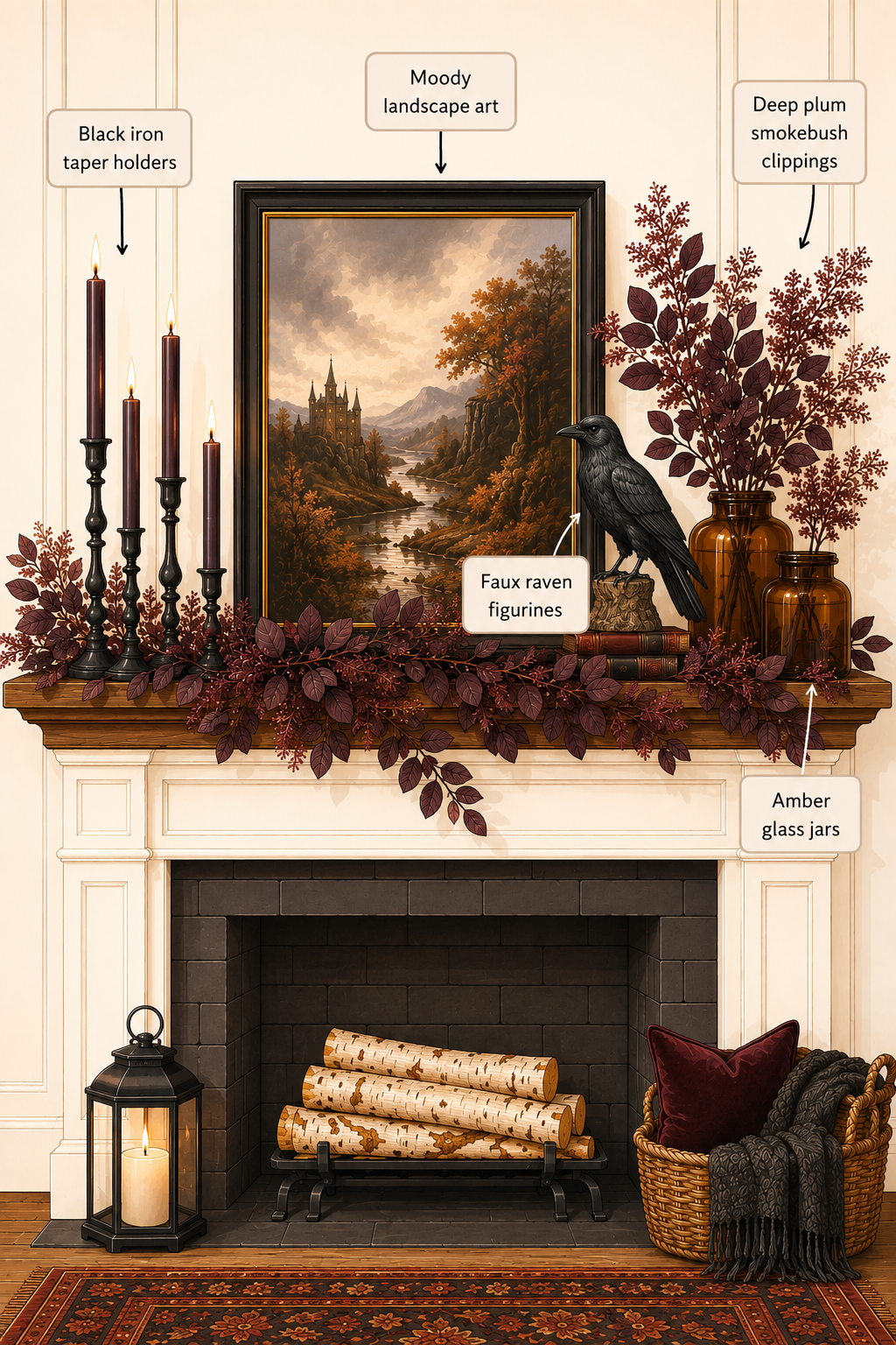 moody gothic autumn fall mantel ideas
