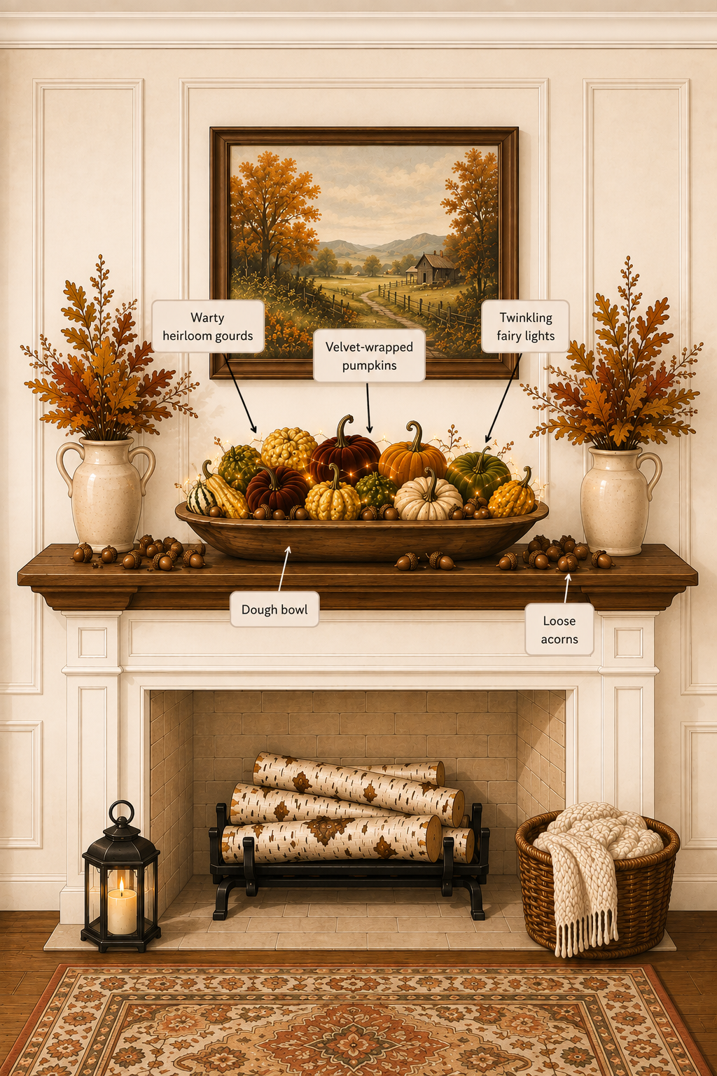 harvest dough bowl centerpiece fall mantel ideas