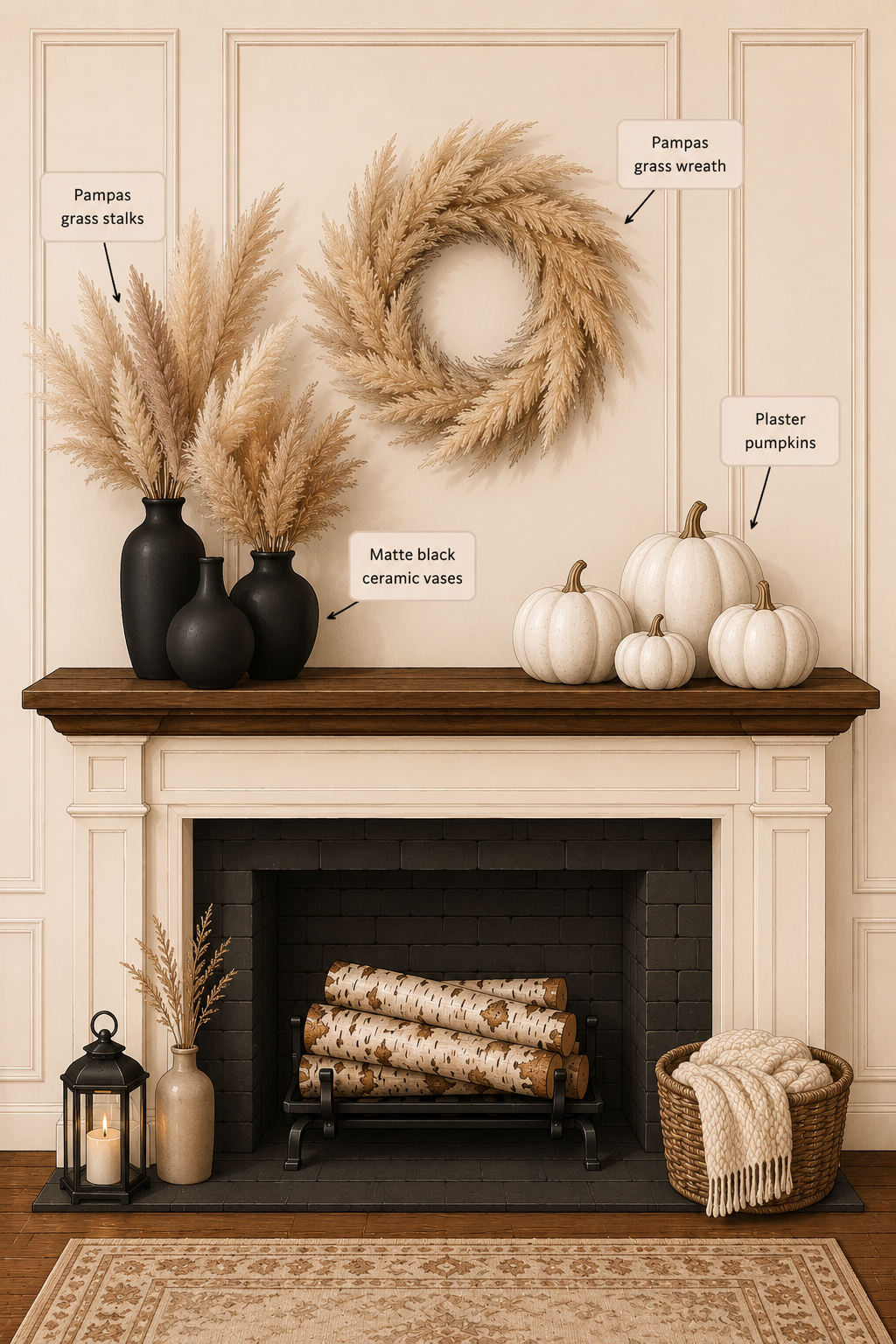 minimalist pampas display fall mantel ideas